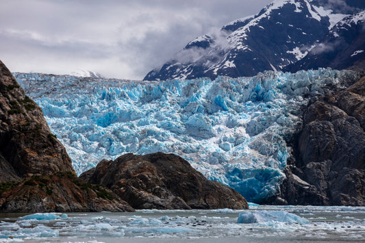 Shattered Ice River in a Mountain Pass