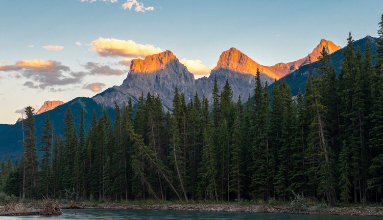 Sunset Over Majestic Peaks and Evergreen Forests
