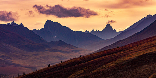 Fall Tombstone Mountain At Sunset With Beautiful Golden And Red Tones