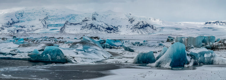 Frozen Lagoon with Scattered Icebergs