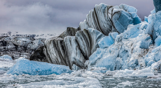 Layered Ice Formations in a Glacier Lagoon