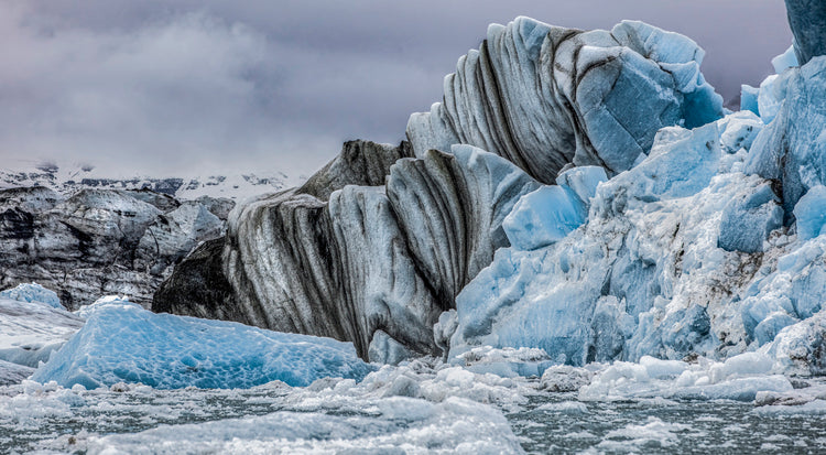 Layered Ice Formations in a Glacier Lagoon